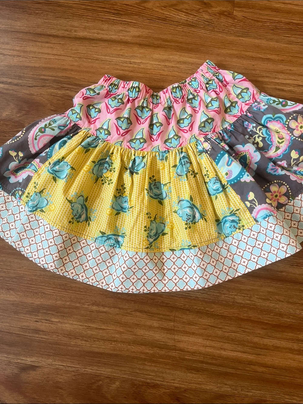 Girls Multi-Pattern Tiered Skirt - Pink, Yellow, Gray